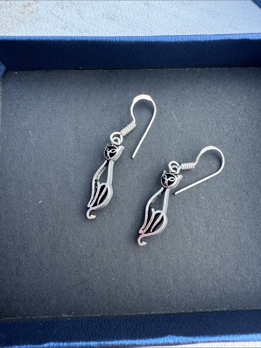 Silver Cat Silhouette Drop Earrings - Women Jewelry